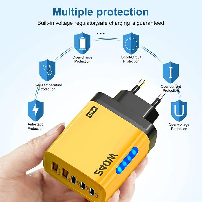 240W Fast Charger PD USB Charger Quick Phone Charge Adapter 5 Ports Wall Adapter EU Plug