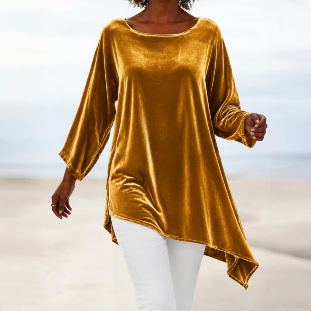 Women's Velvet Long Sleeve T-Shirt Round Neck Loose Fit Casual Top