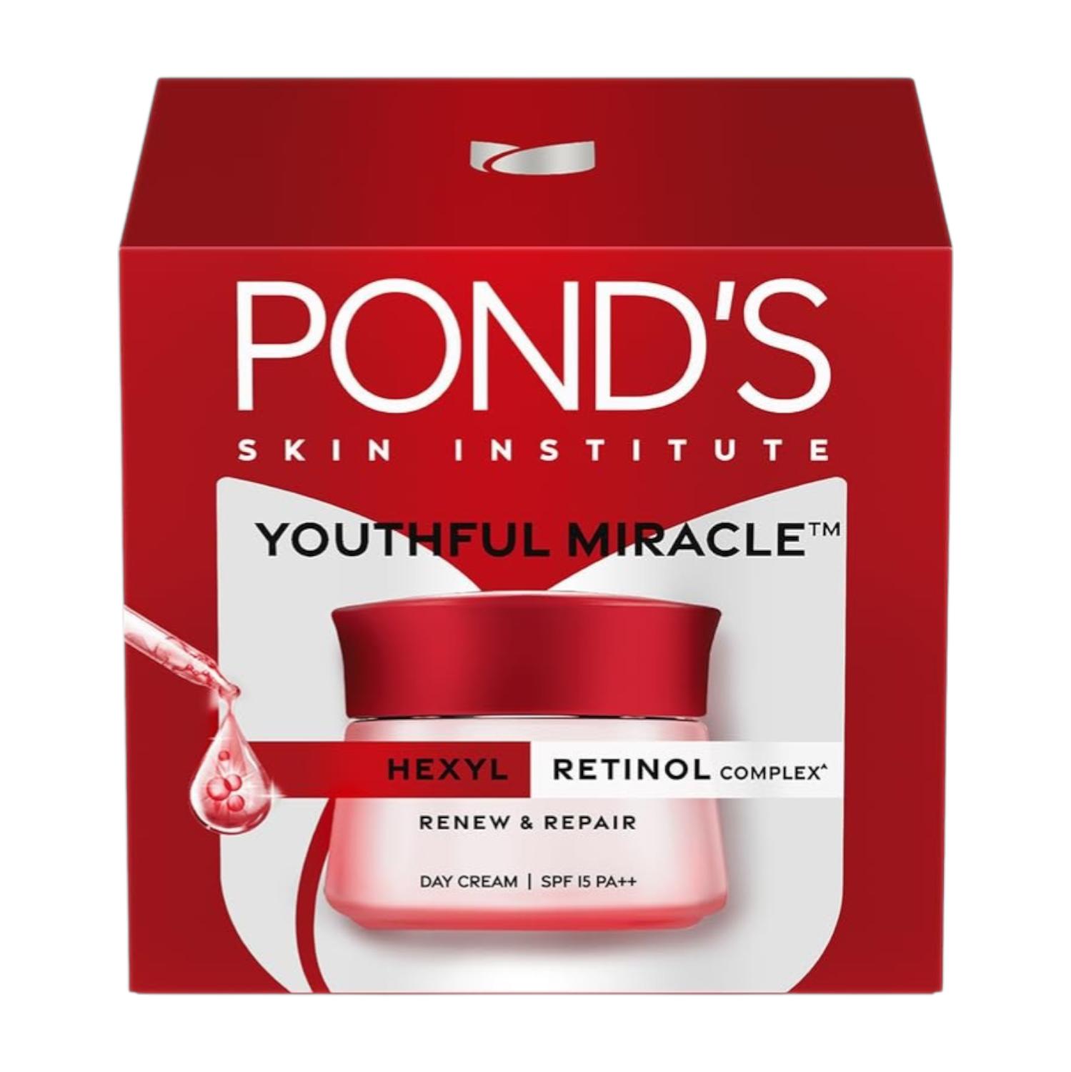 

POND S Youthful Miracle Дневной крем 35 г С гексил ретиноловым комплексом SPF 15 PA++ Для сияющей упругой кожи, Антивозрастной увлажняющий крем для ежедневного использования