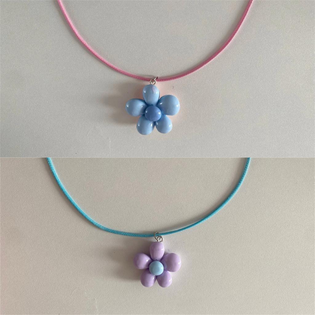 Sweet Colorful Flower Necklace Statement Pendant Necklace Floral Design Neck Jewelry Rope Necklace Perfect Gift for Women Girl