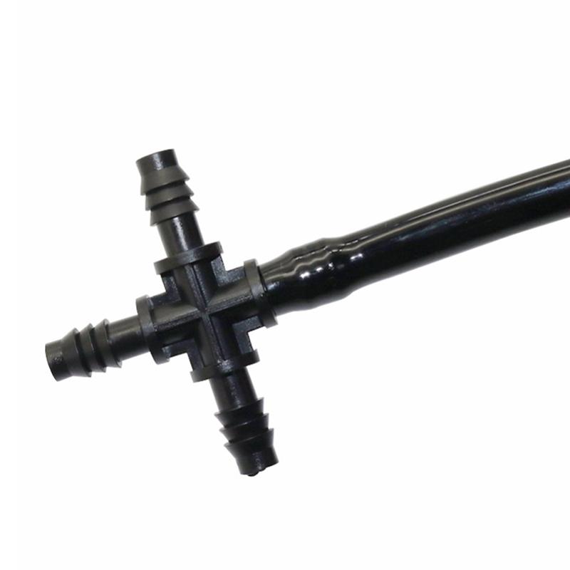 3/8 Inch 4-Way Connector Black Pipe Connector Plastic Garden Irrigation Hose Splitter with Barb for 8 / 11mm Hose 5 Pcs