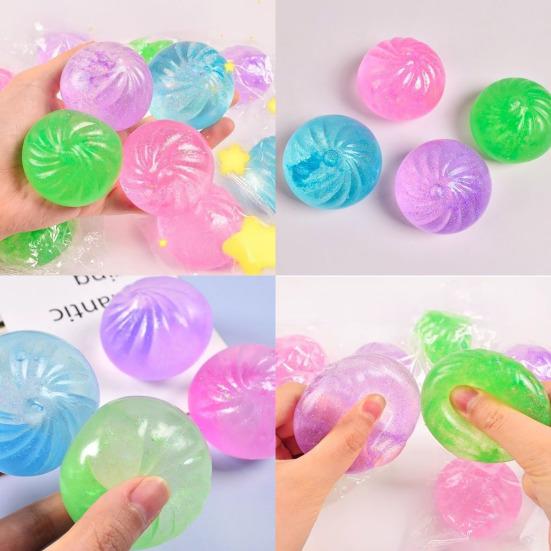 1/4Pcs Transparent Steamed Bun Toy Stress Relief Glitter Powder Dumpling Squeeze Sensory Fidget Toy Slow Rising Stress Ball Dough Ball Hand Toy