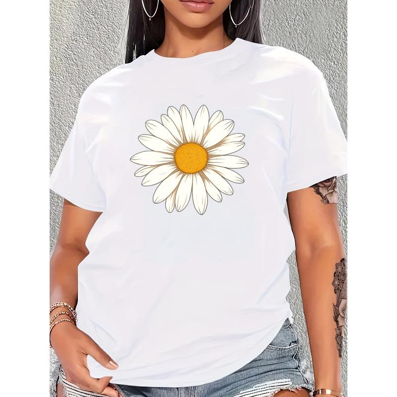 Women's Sunflower Short-Sleeve T-Shirt - Casual Round Neck Blouse Top, Regular Fit Suitable for Spring Summer Fall