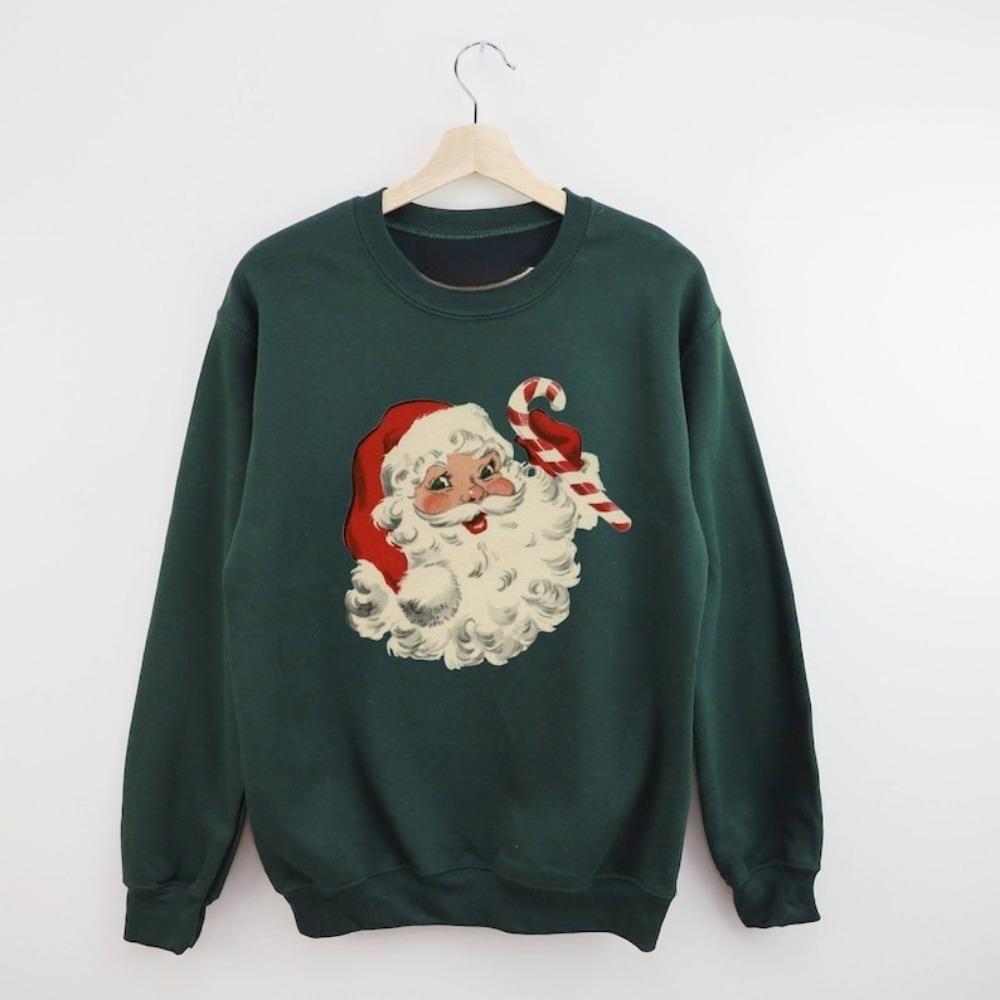 Świąteczna bluza z okrągłym dekoltem Vintage Święty Mikołaj Sweter Retro Świąteczny Claus Jesień i Jesień i Zima Długi Rękaw Termiczny Damska Bluza z Kapturem
