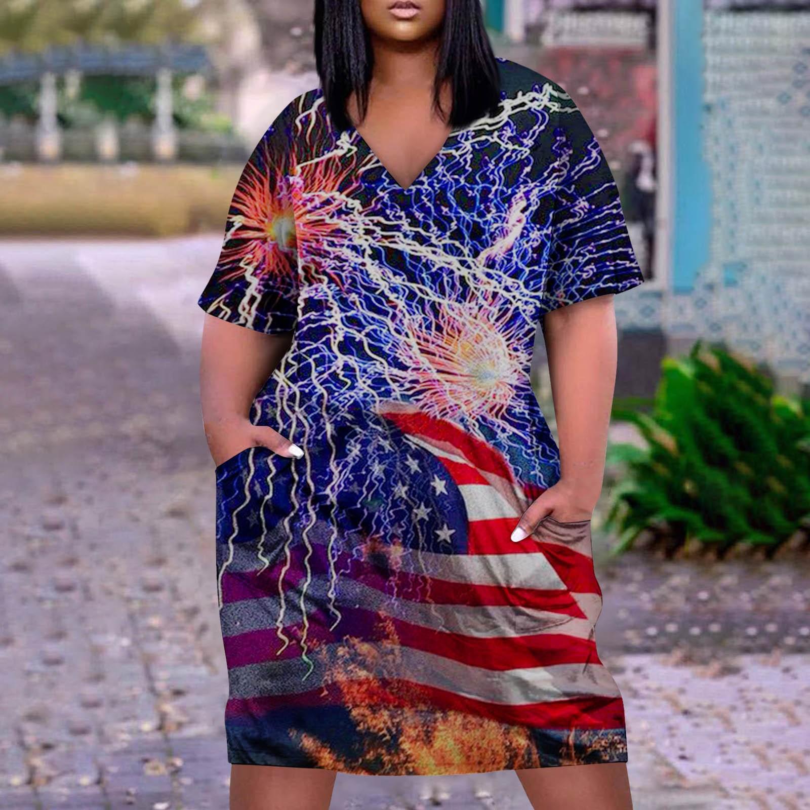 

Женское летнее повседневное платье больших размеров с V-образным вырезом и коротким рукавом с карманом до колена XXXXXL синий