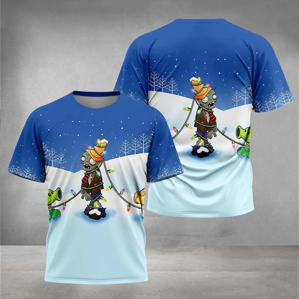Summer Round Neck HOT Game Plants Vs. Zombies Pattern 3D Printed Top Fashionable Casual Short Sleeved Children's Boy T-shirts