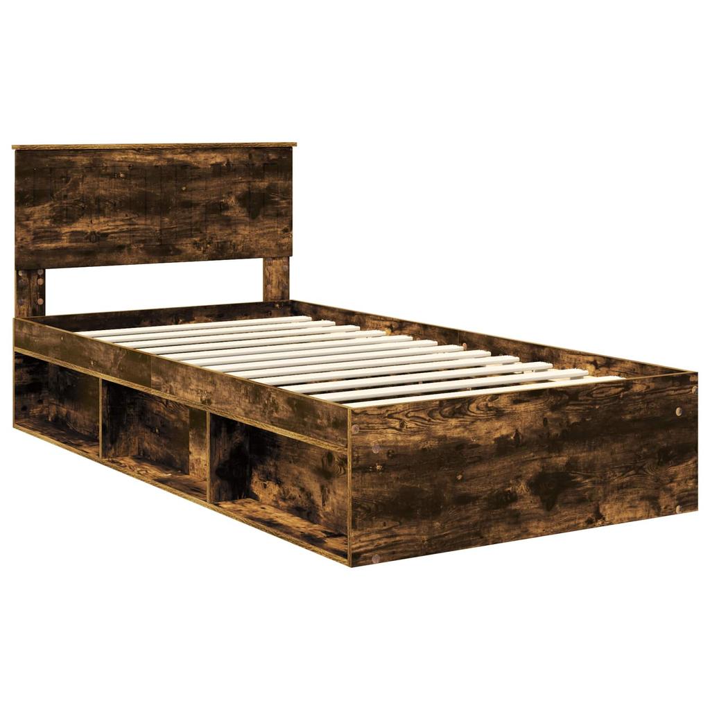 Bed Frame Smoked Oak 100 x 200 cm Solid Pine Wood