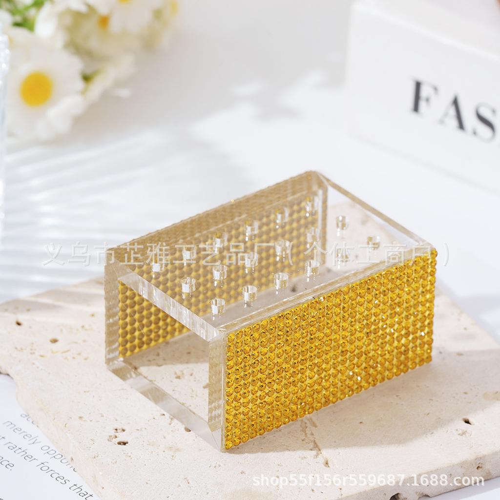 18-Hole diamond-encrusted acrylic grinding head box acrylic jewelry storage box ins simple acrylic
