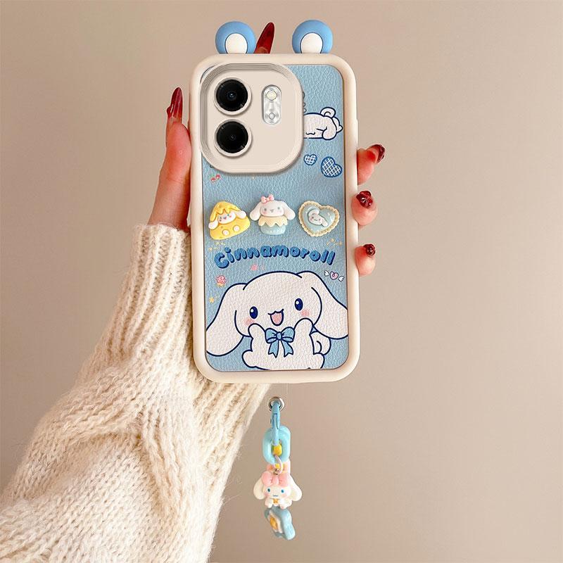 KEYSION Cute Ear 3D Cartoon Case for Infinix Hot 50i with Bracelet Soft Silicone Shockproof Phone Cover for Infinix Smart 9 HD
