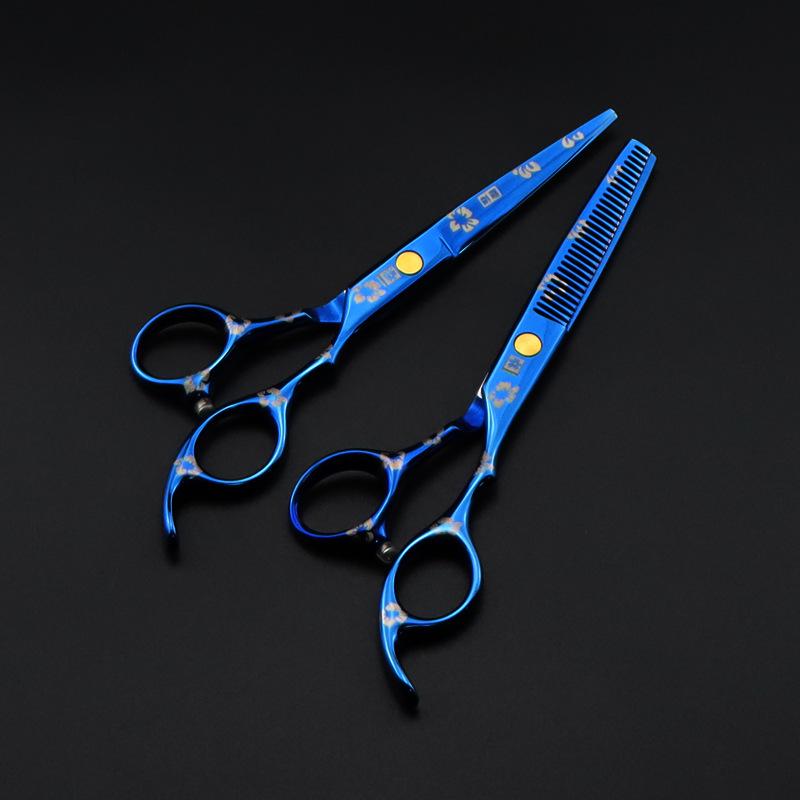 6.0-Inch Cherry Blossom Style Hairdressing Scissors Set - Straight, Bangs, and Serrated Scissors for Barbers