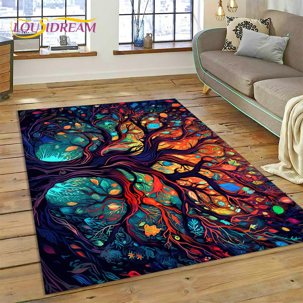 3D Strom života Příroda Viking Yggdrasil Severský Koberec pro Obývací pokoj Ložnice Dekorace, Protiskluzová Dekorace na Pohovku Rohožka Dárek