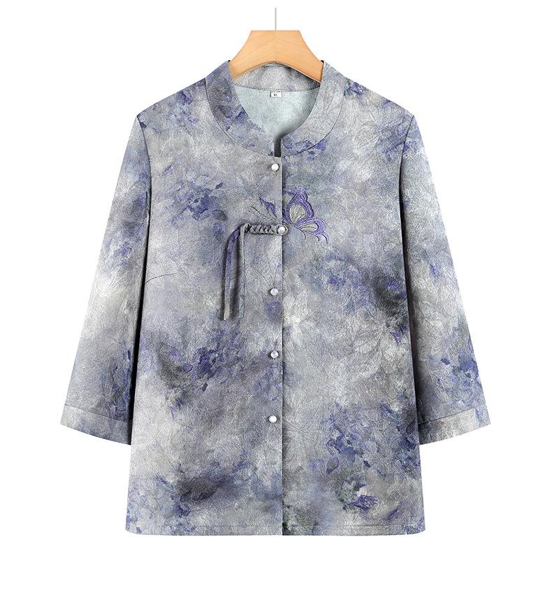 

Chinese Style Floral Spring Shirt for Women - Three-Quarter Sleeves, Elegant and Lightweight. 4XL синий