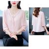Fashion 3/4 Sleeve Chiffon Shirt Mom Summer New Solid Color Bottoming Top Versatile Age Reducing V-neck Slim Fit Blouse M-5XL