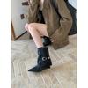 Retro buckle wedge short boots 2025 new Maillard pointed western boots thin thick heel knight boots