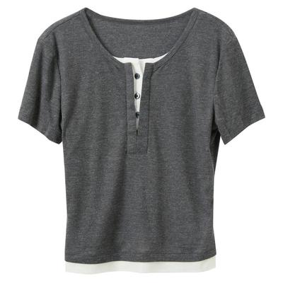 Sancai Women's Short Sleeve Fake Two-Piece T-shirt