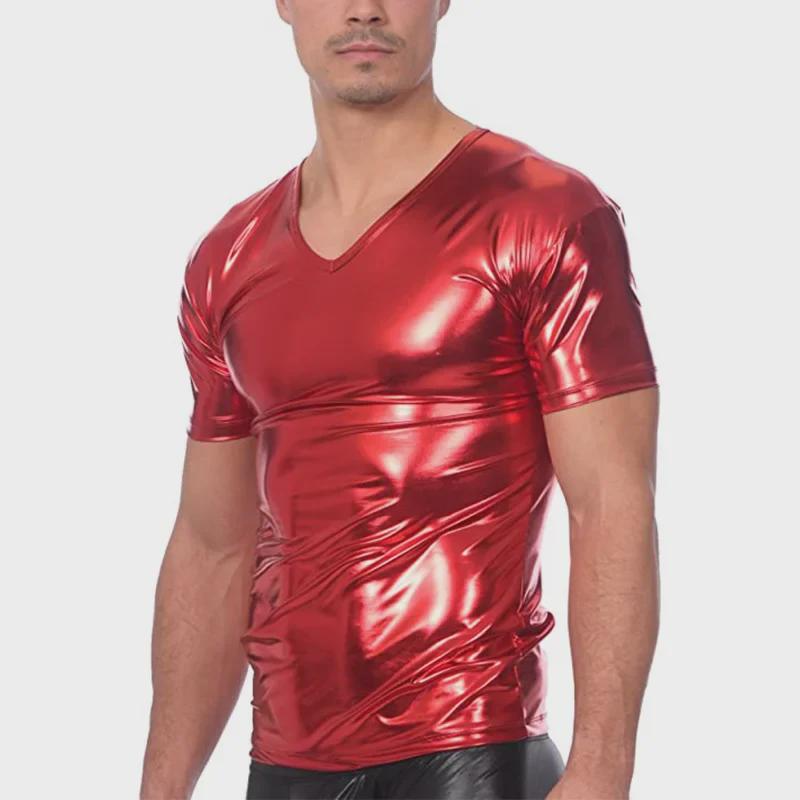 Men's Summer Slim Trendy Short-Sleeve Shiny T-Shirt for Nightclubs