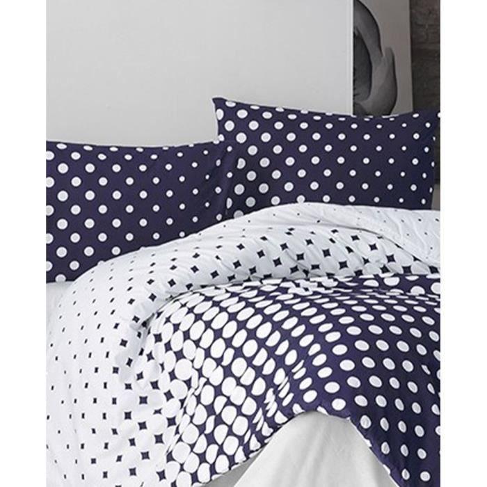 Parure de lit - 1 housse de couette 220 x 240 cm + 2 taies d'oreiller 60 x 60 cm - 100% coton renforcé - Bleu