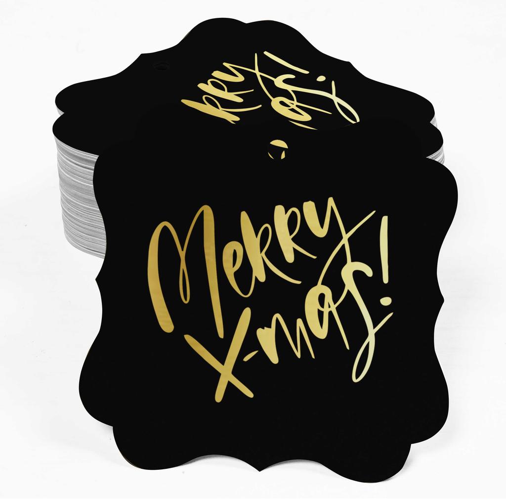 Inkdotpot Pack Of 100 Real Gold Foil Bracket Shape Paper Tags Merry X-Mas Christmas Favor Hang