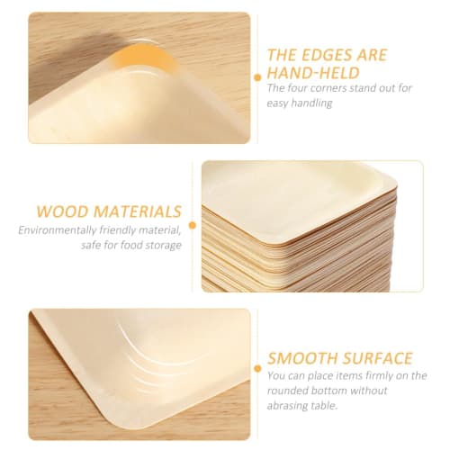 OUNONA Party Disposable Wooden Plates, Square, Stylish, Adult Size, Small, 14cm, 100 Pieces, Birthday, Candy Plates, Party Disposable Tableware, Squar