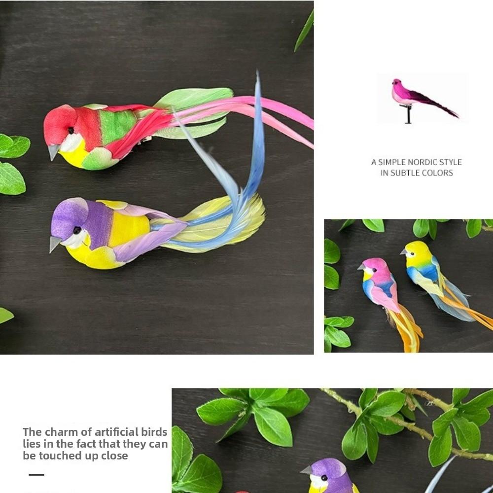 6ks Barevné Simulační Ptáci Fotografické Rekvizity Dlouhosrstý Vrabec Dekorativní Falešný Pták Domácí Dekorace s Klipem