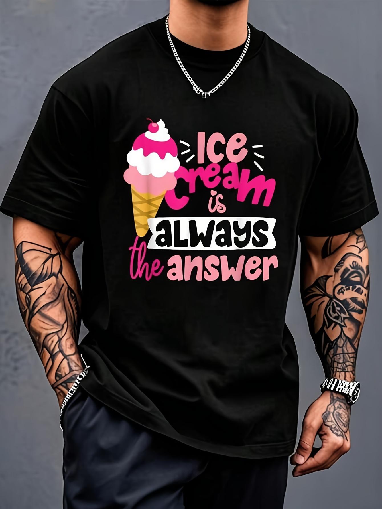 

European Size Cute Ice Cream Cone Design T-Shirt | Casual Round Neck, Short Sleeve, Comfortable Top, Suitable For Spring And Summer 4XL