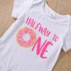 Baby Girls Summer Outfit Sets White Short Sleeve Letter Print Romper + Donut Print Flared Pants + Headband