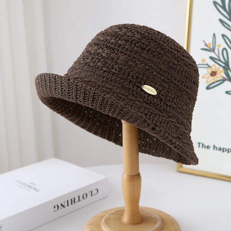 New Women Hollow Knitted Bucket Hat Summer Lightweight Breathable Versatile Visor Cap