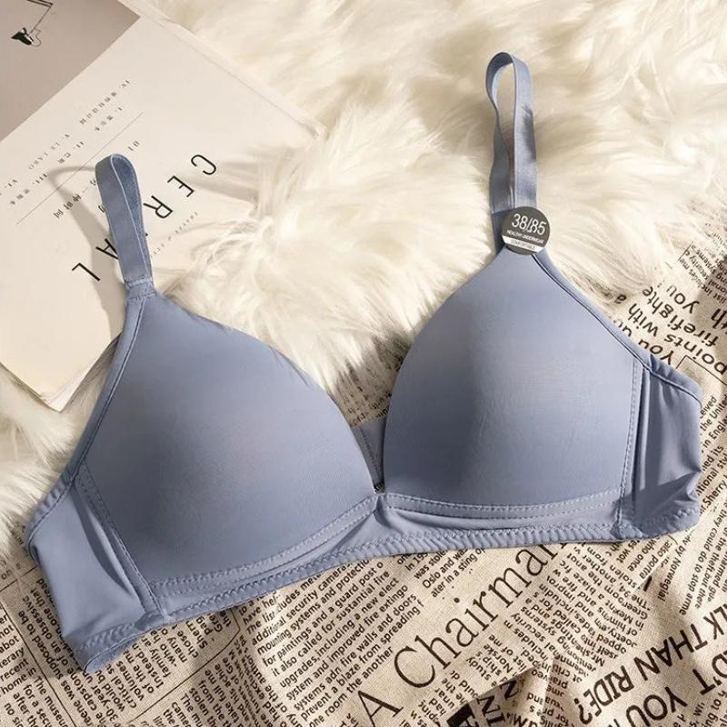 Women's Simple Triangle Cup Deep V Neck Seamless Push Up Bra for Small Bust Smooth Surface Wireless Lightweight Style