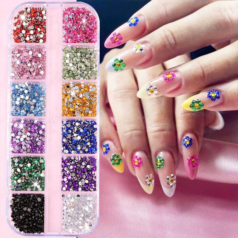 12 Grid Shimmering Crystal Nail Art Rhinestones - Flatback Gemstones for Decoration-Adorns Nails Shoes Makeup Bags SZZS05