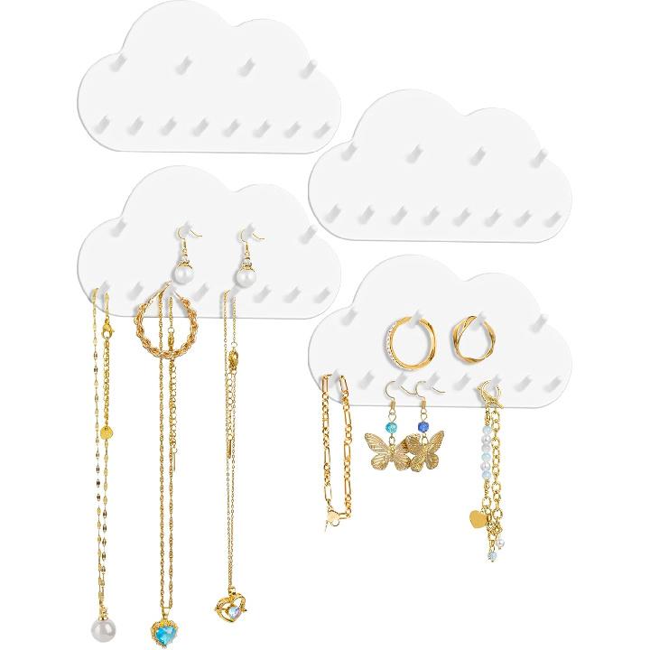NiHome 2-Pack Cloud Shape Wall-Mounted Hanging Jewelry Organizers for Necklaces, Bracelets, Earrings, Hair Ties, No-Drill Space-Saving Racks for