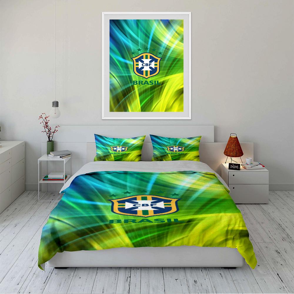 Brazil Football CBF Bedding Set Bedding Duvet Cover Set Duvet Cover Pillowcases Home Decor (1 * Duvet Cover 2 * Pillowcases, Without Duvet Insert)