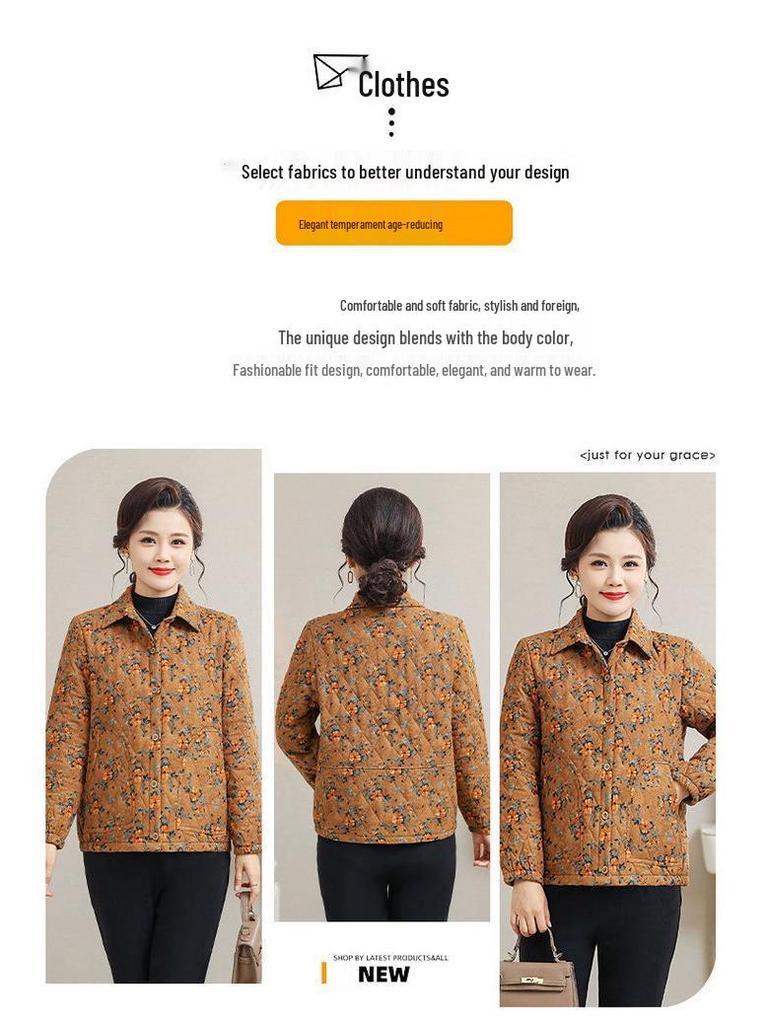 Mom's Fashion Floral Cotton Jacket - Autumn/Winter Thin Style, Small/Medium Sizes