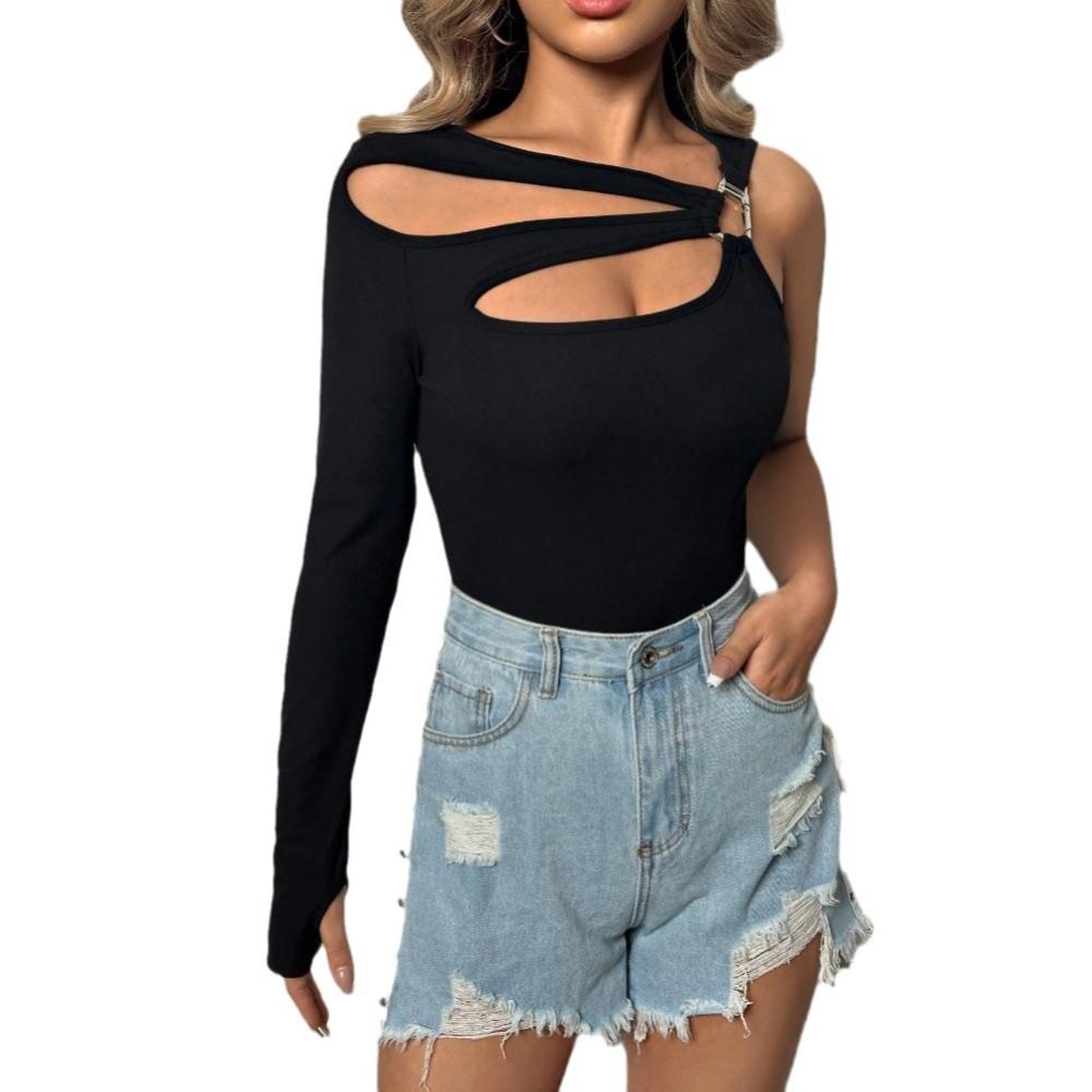 European and American Women's Clothing Personalized Street Style T-shirt Irregular Design Short Navel Design Top