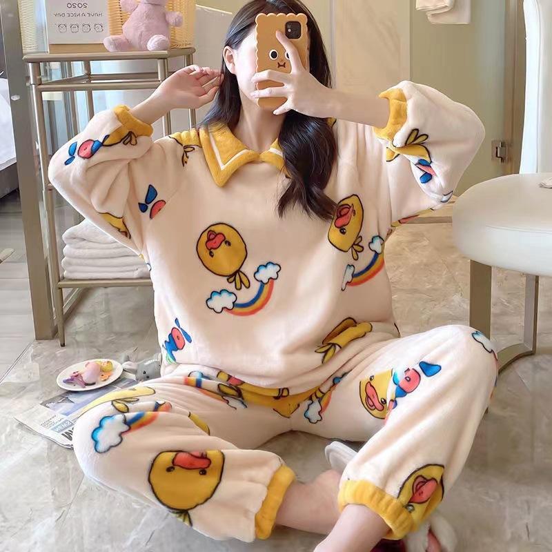 

Pajamas women s spring, autumn and winter coral fleece thickened and fleece new princess suit loungewear flannel XXL