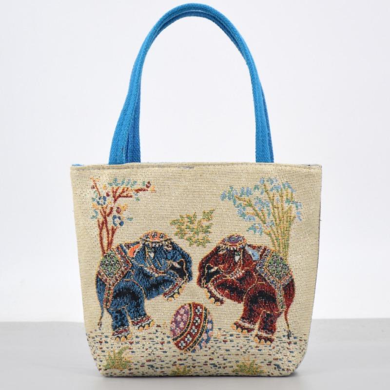 Ethnic Style Embroidery Canvas Handbag Artistic Fashion Hand In Hand Bag Lunch Bag Bento Bag