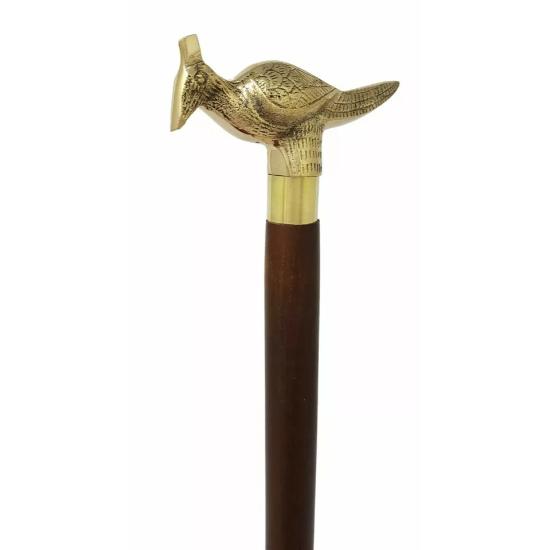 Nautical Brass Peacock Head Handle Victorian Style Walking Stick Wooden Cane New