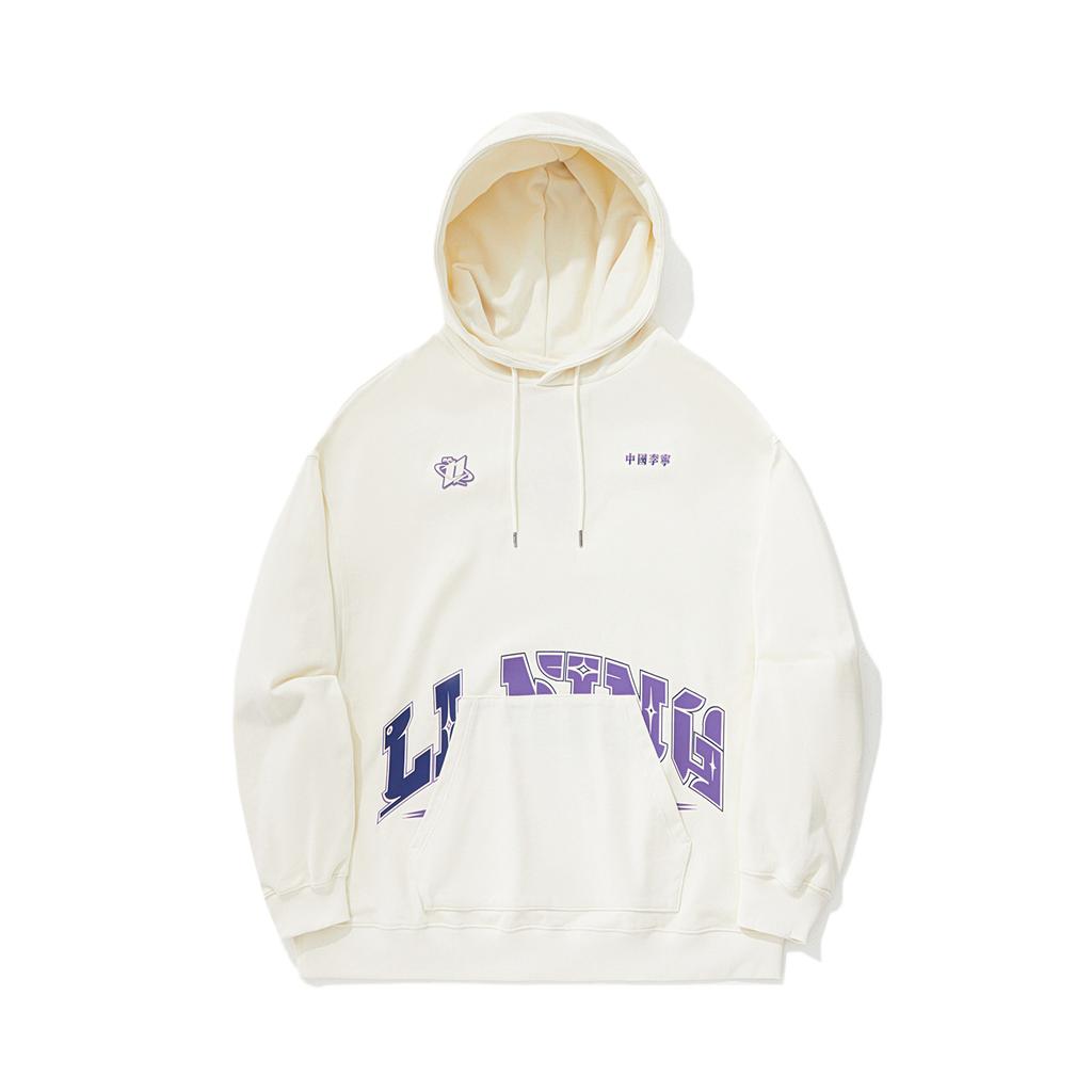 Li Ning Reignite Series Letter Hooded Comfortable Breathable Versatile Sports Sweatshirt Unisex Sweatshirt Off-White AWDU349-3