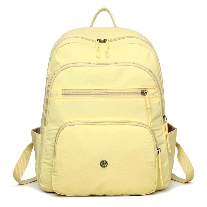 Solid Color Backpack Women's Multi-Layer Pocket Water-Repellent Nylon Backpack