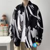 Autumn Retro Buckle New Chinese Style Stand Collar Shirt Men's Niche Graffiti Printing Design Sense Ruan Handsome Top