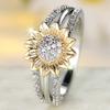 Huitan Sunflower Shaped Women Two Tone Ring Inlaid Bright CZ Trendy Party Wedding Accessories Gentle Jewelry for Lady Daily