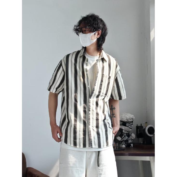 Checkered Retro Shirt Men'S Summer Outfit Hong Kong Style Student Loose And Niche Design Fun New Men'S Top For Outdoor Wear