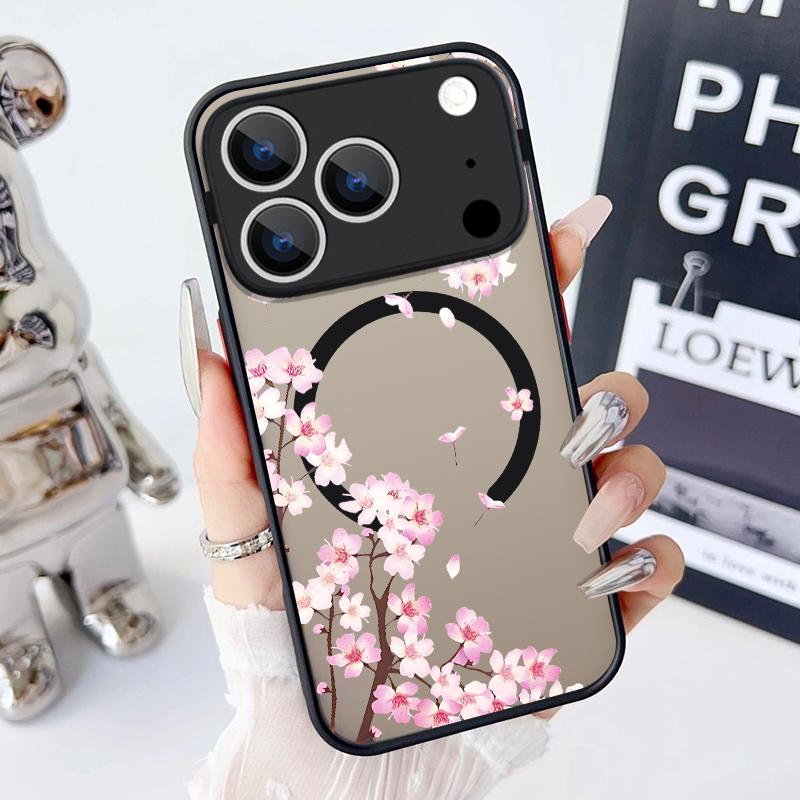 For iPhone 17 Pro Max Case Magnetic For Magsafe Simple Style Floral Cover For iPhone 16 Pro Max 15 14 13 12 11 16E Air Funda