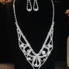 Zircon Bridal Jewelry Set Elegant Rhinestone Necklace Vintage Necklace Earring Set  Bridal