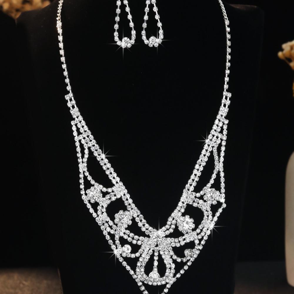 Zircon Bridal Jewelry Set Elegant Rhinestone Necklace Vintage Necklace Earring Set  Bridal