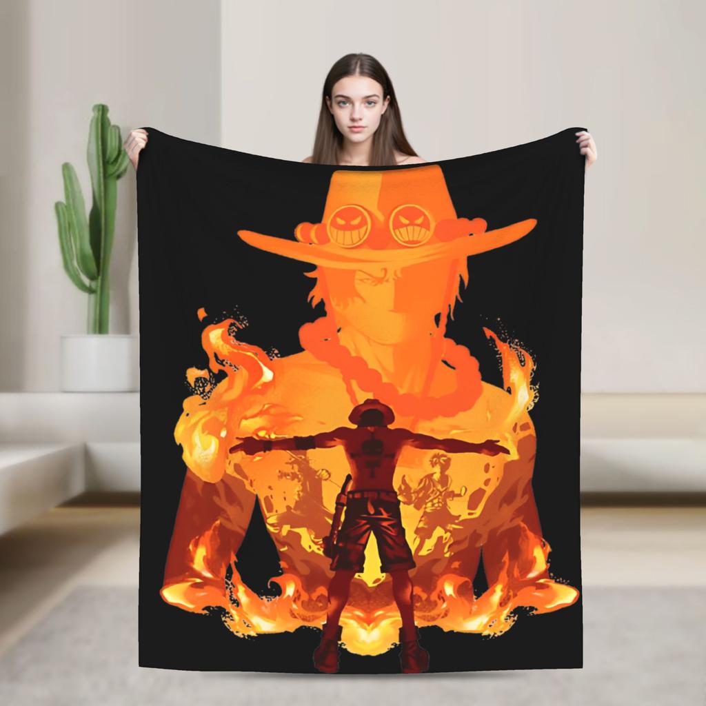 Fire Fist Ace Monkey D Luffy Blankets Flannel All Season Breathable Soft Throw Blanket for Sofa Outdoor Bedspreads