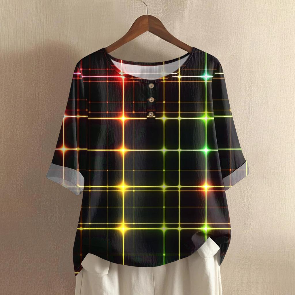 Women's Fashionable And Casual Shirt Half-sleeve Round Neck Cotton And Linen Blouse Top