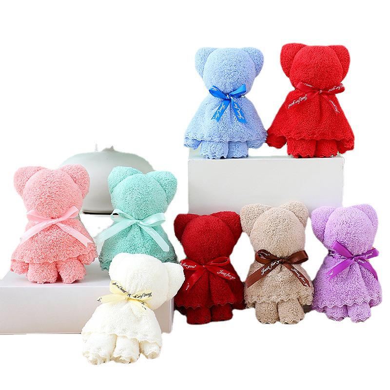 Coral Fleece Bear Towel - Handcrafted Exquisite Gift for Weddings, Anniversaries, and Events