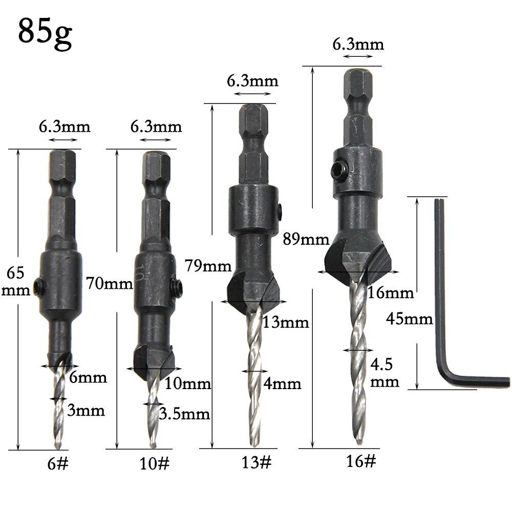 4pc Cone-shaped Countersunk Head Drill Hexagonal Shank Hole Expanding Drill Irregular Woodwork Drill Bit Hole Opener Tool Set