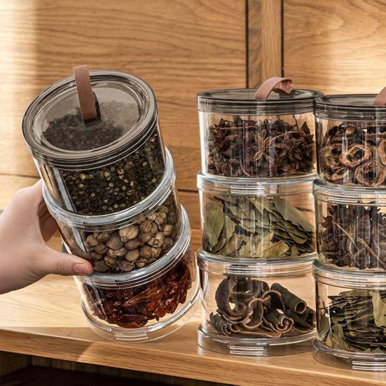 Sealed Spice Jar Airtight Seasoning Storage Organizer Round Stackable Clear Spice Bottle with Handle for Kitchen Counter Pantry