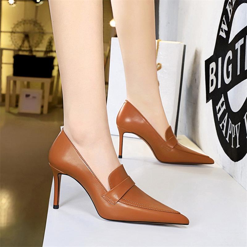 Moda Elegante Zapatos de Tacón Alto para Mujer Zapatos de Salón Boda Nupcial Clásico Cuero Retro Punta Fina Sin Cordones Marrón Negro Oficina Fiesta Zapatos Individuales